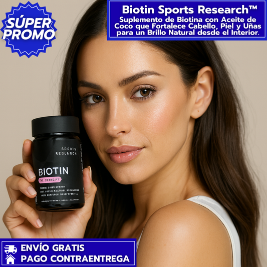 Biotina Sports Research™: Suplemento Vegano de Biotina con Aceite de Coco que Fortalece Cabello, Piel y Uñas para un Brillo Natural desde el Interior.